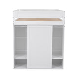 Wood Full Size Loft Bed with Wardrobes and 2-Drawer Desk with Cabinet, White- Online Orders Only