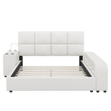 Eclipse Queen Platform Bed - White Upholstered Design with Multimedia Nightstand and Storage by Lissie Lou