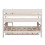 Wood Twin over Full Bunk Bed with Storage Shelves and Twin Size Trundle, Cream- Online Orders Only