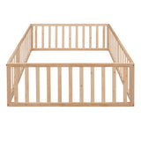 Full Size Wood Daybed Frame with Fence, Natural