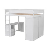 Wood Full Size Loft Bed with Wardrobes and 2-Drawer Desk with Cabinet, White- Online Orders Only