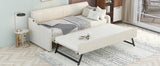 Twin Size Upholstery Daybed with Trundle and USB Charging Design,Trundle can be flat or erected, Beige