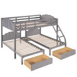 Full Over Twin & Twin Triple Bunk Bed with Drawers and Guardrails - Elegant Gray Velvet