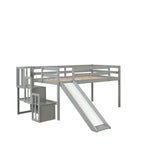 Loft Bed with Staircase, Storage, Slide, Twin size, Full-length Safety Guardrails, No Box Spring Needed, Grey