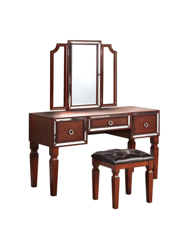 Majestic Classic Cherry Color Vanity Set with Stool - Traditional Bedroom Furniture