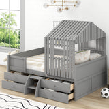 Full Size House Low Loft Bed with Four Drawers - Gray- by Lissie Lou