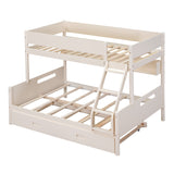 Wood Twin over Full Bunk Bed with Storage Shelves and Twin Size Trundle, Cream- Online Orders Only