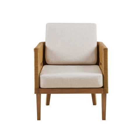 Handcrafted Rattan and Wood Upholstered Accent Arm Chair by Lissie Lou