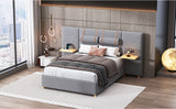 Luxe Full Upholstered Platform Bed - Gray Velvet Design with USB Ports and Storage by Lissie Lou