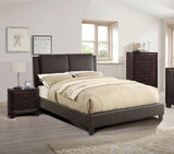 California King Size Bed with Modern Two-Panel Faux Leather Upholstered Headboard - Brown- by Lissie Lou