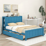 Full Size Platform Bed with Drawers and Storage Shelves - Blue- by Lissie Lou