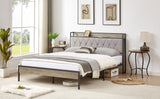 Bed Frame with Charging Station, Queen Size - Grey- by Lissie Lou