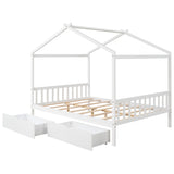 Full Size House Platform Bed with Two Drawers, Headboard, and Footboard - White- by Lissie Lou