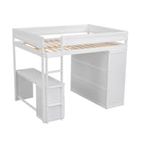 Wood Full Size Loft Bed with Wardrobes and 2-Drawer Desk with Cabinet, White- Online Orders Only