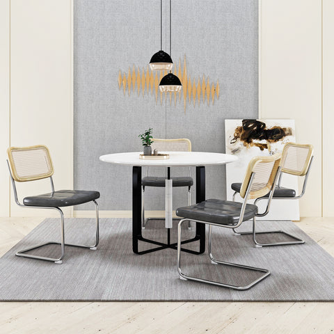 Set of 4 Grey Leather-Feel Rattan Dining Chairs with High-Density Cushioning by Lissie Lou