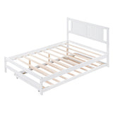 Full Size Platform Bed with Adjustable Trundle - White- by Lissie Lou