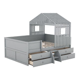 Full Size House Low Loft Bed with Four Drawers - Gray- by Lissie Lou