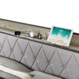 Full Size Bed Frame with Charging Station - Grey- by Lissie Lou- 83.1'' L x 56.1'' W x 39.2'' H