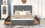 Queen Size Upholstery Platform Bed with Four Drawers on Two Sides, Adjustable Headboard, Grey