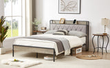 Full Size Bed Frame with Charging Station - Grey- by Lissie Lou- 83.1'' L x 56.1'' W x 39.2'' H