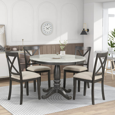 Elegant 5-Piece Dining Table Set for 4 - Solid Wood with Gray Finish by Lissie Lou