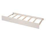 Wood Twin over Full Bunk Bed with Storage Shelves and Twin Size Trundle, Cream- Online Orders Only