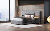 Luxe Full Upholstered Platform Bed - Gray Velvet Design with USB Ports and Storage by Lissie Lou