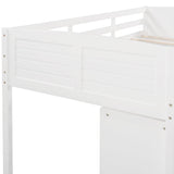 Low Twin Size Loft Bed with Cabinets, Shelves and Slide - White