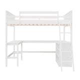 Full Size Loft Bed with Shelves and Desk - White- by Lissie Lou