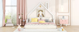 Full Size Wood Floor Bed with House-shaped Headboard, White