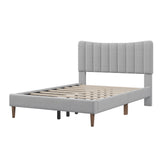 Upholstered Platform Bed Frame with Vertical Channel Tufted Headboard, No Box Spring Needed, Full,Gray- Online Orders Only