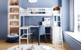 Full Size Loft Bed with Shelves and Desk - White- by Lissie Lou