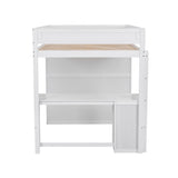 Wood Full Size Loft Bed with Wardrobes and 2-Drawer Desk with Cabinet, White- Online Orders Only