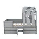 Full Size House Low Loft Bed with Four Drawers - Gray- by Lissie Lou