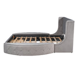 Opulent Queen Platform Bed - Gray Velvet Wingback Design with Storage and Stools by Lissie Lou