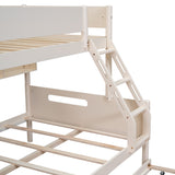 Wood Twin over Full Bunk Bed with Storage Shelves and Twin Size Trundle, Cream- Online Orders Only