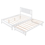 Full Size Platform Bed with Adjustable Trundle - White- by Lissie Lou