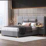 Luxe Full Upholstered Platform Bed - Gray Velvet Design with USB Ports and Storage by Lissie Lou