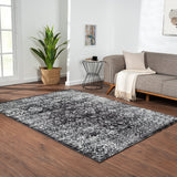 Distressed Vintage Persian Black and Cream Area Rug (10'x8') by Lissie Lou