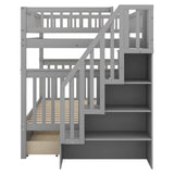 Full Over Full Bunk Bed with Two Drawers and Storage - Contemporary Gray- by Lissie Lou