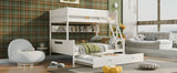 Wood Twin over Full Bunk Bed with Storage Shelves and Twin Size Trundle, Cream- Online Orders Only