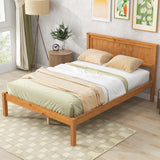 Platform Bed Frame with Headboard, Wood Slat Support, No Box Spring Needed, Full, Oak