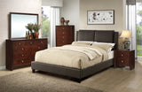 California King Size Bed with Modern Two-Panel Faux Leather Upholstered Headboard - Brown- by Lissie Lou