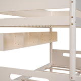 Wood Twin over Full Bunk Bed with Storage Shelves and Twin Size Trundle, Cream- Online Orders Only