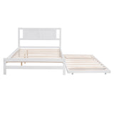 Full Size Platform Bed with Adjustable Trundle - White- by Lissie Lou