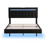 Full Size Floating Bed Frame with LED Lights and USB Charging - Modern Upholstered Platform, Black- by Lissie Lou