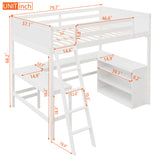 Full Size Loft Bed with Shelves and Desk - White- by Lissie Lou