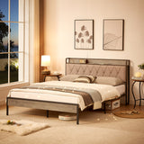 Bed Frame with Charging Station, Queen Size - Grey- by Lissie Lou