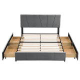 Queen Size Upholstery Platform Bed with Four Drawers on Two Sides, Adjustable Headboard, Grey