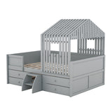 Full Size House Low Loft Bed with Four Drawers - Gray- by Lissie Lou